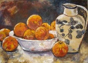"Bowl of Oranges and Decorative Jug"
