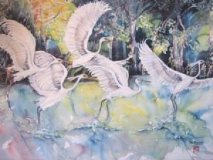 "Egrets in Flight"