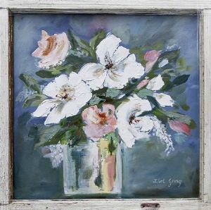 "Flowers in glass vase White II"