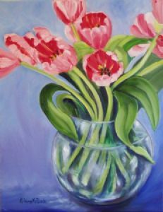 "Tulips In Glass Vase"
