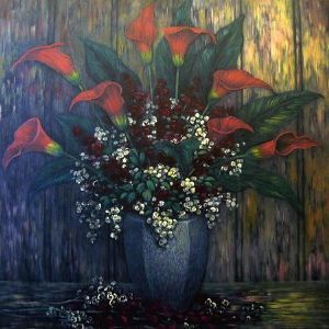 "Grey Vase with Red Lilies"