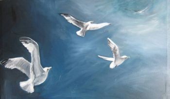 "Seagulls in Flight"