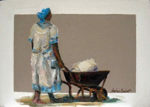 "Rural Woman with Wheelbarrow"