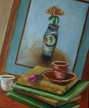 "Books and Tea Cup"