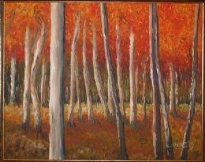 "Silver Birch Trees and Orange Leaves"