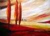 "Red skies and trees"