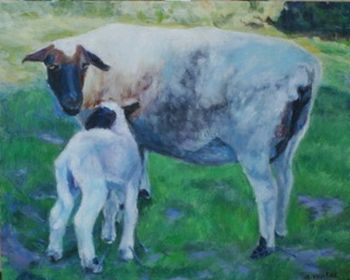 "Ewe and Lamb in Green Pasture"