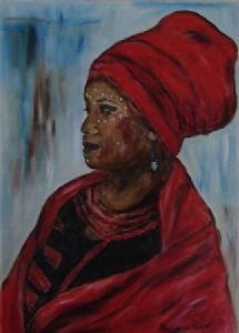 "Xhosa Tribal Lady in Red 1"