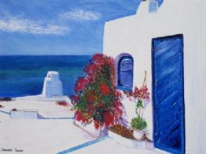"From a rooftop in Santorini"