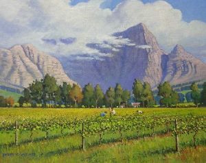 "Farm Scene with Vineyards, Franschhoek"