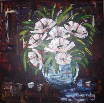 "White Flowers in Glass"