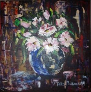 "Glass Vase with White Flowers"