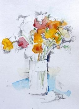 "Poppies in Glass Jar"
