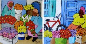 "flower seller scenes SET OF 2"