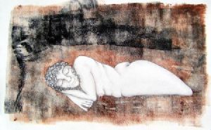 "Mono Print Nude on the Rocks"