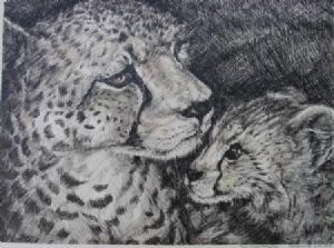 "Tinted Cheetah Mother and Cub"