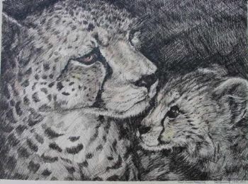 "Tinted Cheetah Mother and Cub"