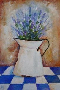 "Lavender Flowers in an Enamel Jug"