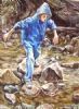 "Boy Crossing Mountain Stream"