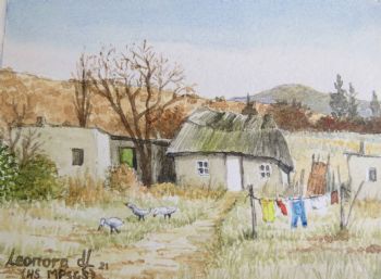 "Miniature- Washday in an African Village"