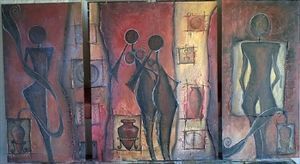 "African abstract impasto 3 piece"