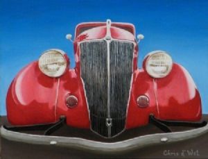 "red classic car"