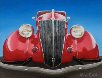 "red classic car"