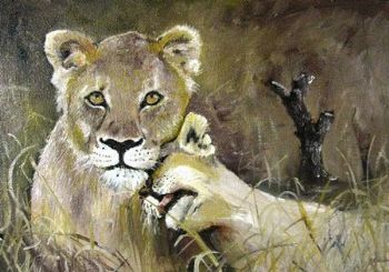 "Lioness with Cub"