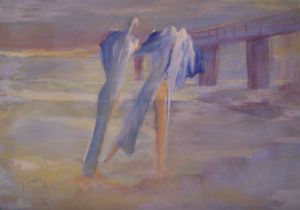 "Early Morning Bathers at the Pier"
