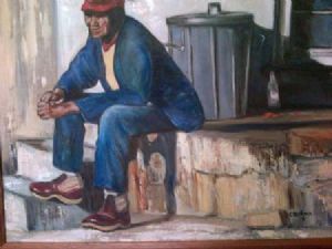 "Man at Trashcan"
