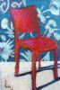 "Small Red Chair with Turquoise Background"