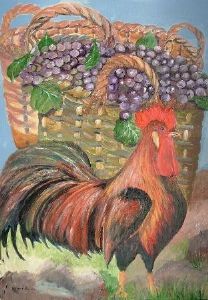 "Rooster Protecting the Grapes"