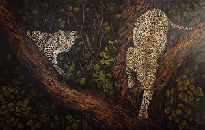 "Leopards in Tree"