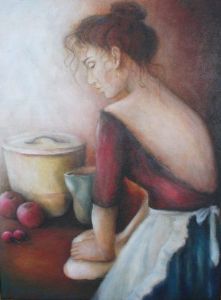 "Girl in Red Dress Kneading Dough"