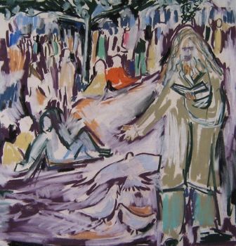 "City Crowd, Preacher and Pigeons"