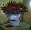 "Red Proteas in White Enamel Bucket"