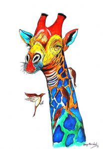"Giraffe head with Tick birds"