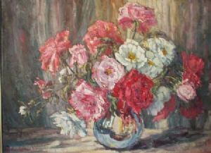"Silver Vase with Roses"
