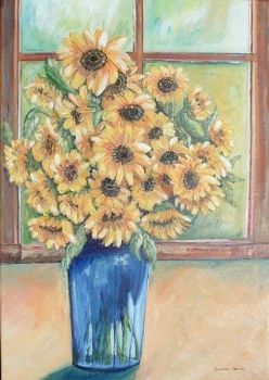 "Vase Filled with Yellow Sunflowers"
