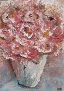 "Vase with pink roses"