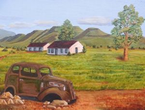 "Old Car with Farmhouse"