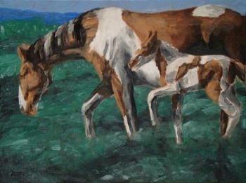 "Pinto Mare and Foal"