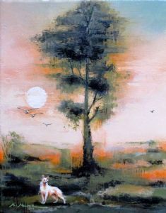 "Tree Scape with Dog"