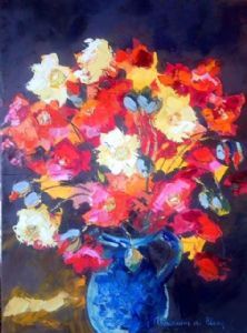 "Poppies in Blue Pot"
