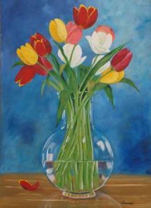 "Tulips in Glass Pot"