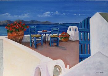 "A Scene at Oia Santorini"