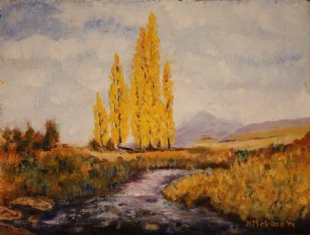 "Stream with Poplars"