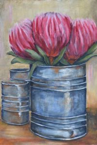 "Tin With Pink Proteas"