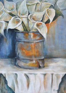 "White Arum Lilies in A Tin"