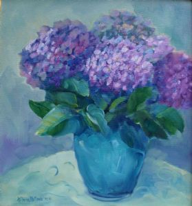 "Hydrangeas In Turquoise Vase"